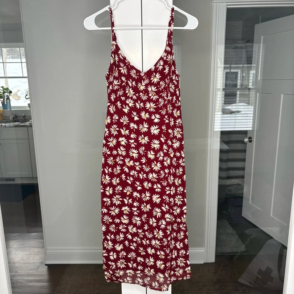 NWT J. Crew Collection Slip Dress Daisy-print Chiffon Burgundy Red